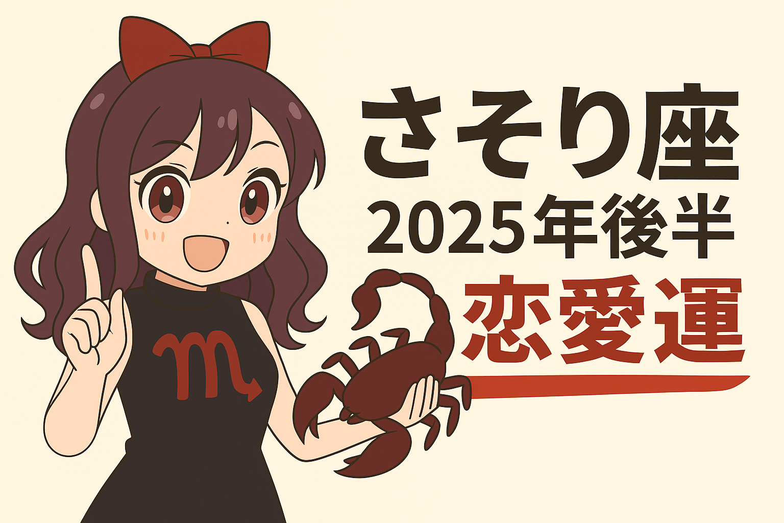 蠍座の女の子キャラクターがさそりを持って笑顔でポーズをとっているイラスト