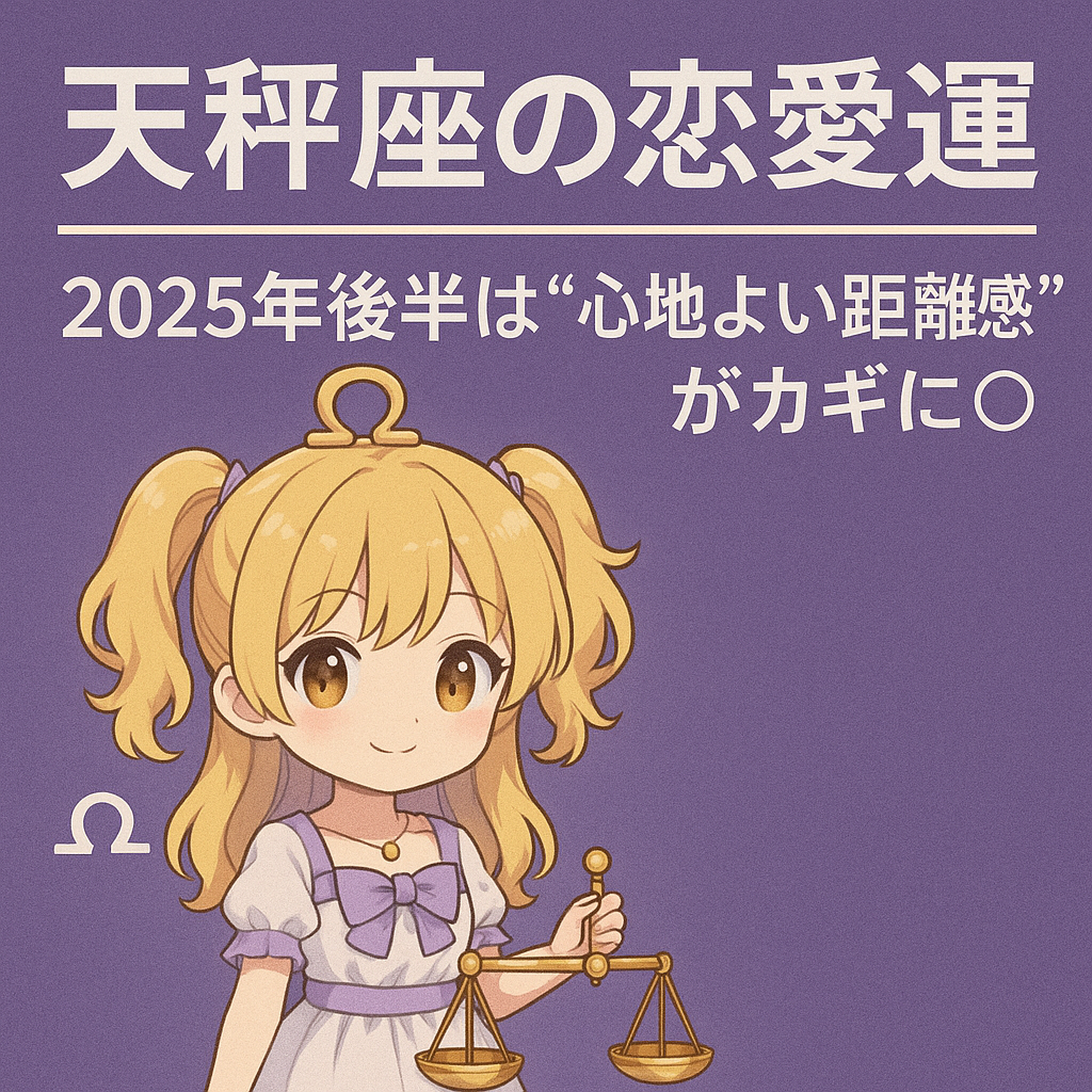 天秤座の恋愛運（2025年後半）をイメージしたサムネイル画像｜調和・対等な関係・恋愛運のヒント