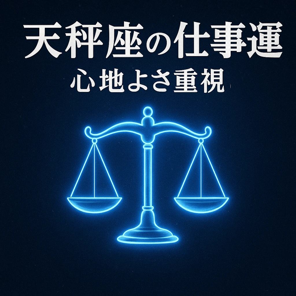 2025年後半の天秤座の仕事運を象徴するキャラクターとテーマビジュアル（調和・美意識・心地よさ）