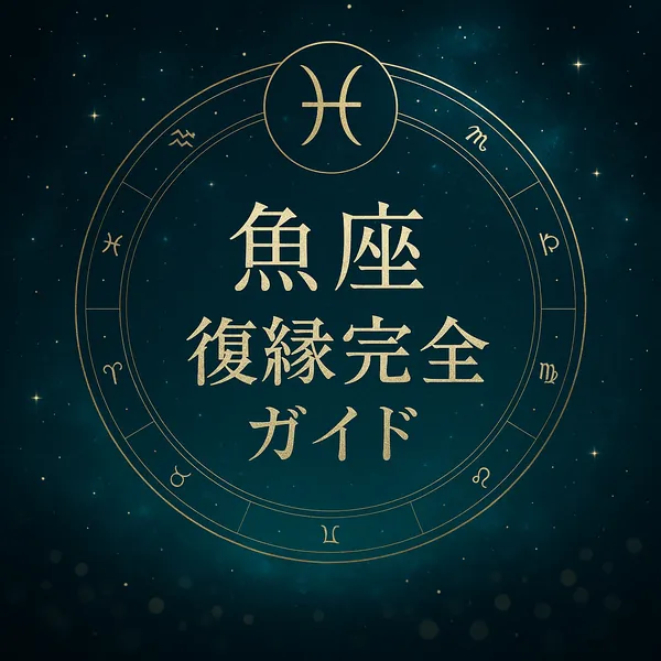 魚座｜復縁完全ガイド｜深いブルーグリーンの夜空に金色の魚座マークとタイトルが輝く、高級感のあるサムネイル画像