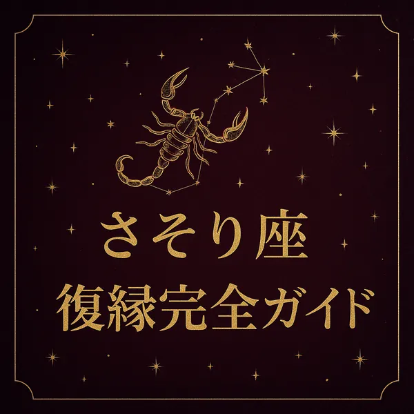 深いボルドーの背景に、金色のさそり座のシンボルと星座が描かれ、「さそり座」「復縁完全ガイド」の文字が中央揃えで配置された高級感のあるサムネイル画像。