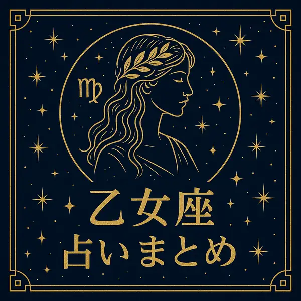 乙女座の女神シルエットと星空をあしらった、高級感のある「乙女座の占いまとめ」用サムネイル画像
